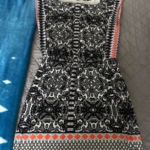Orange and Black Sleeveless Sheath Mini Dress